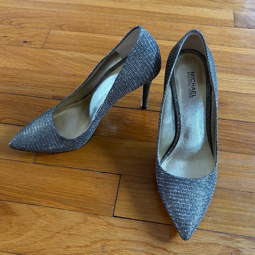Michael Kors gold & silver glitter heels - size 6
